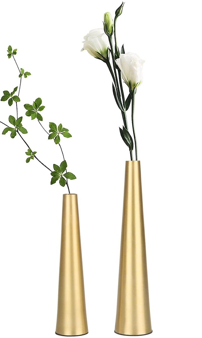 Vixdonos 10.5/8.5 inch Gold Metal Vase Small Dried Flower Vase Set of 2 Taper Vase for Wedding Table Centerpiece Decorations, Home Decor (Gold) - Image 1